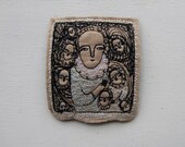 RESERVED for B - dreamer in pale blue - embroidery artwork - brooch - folk art