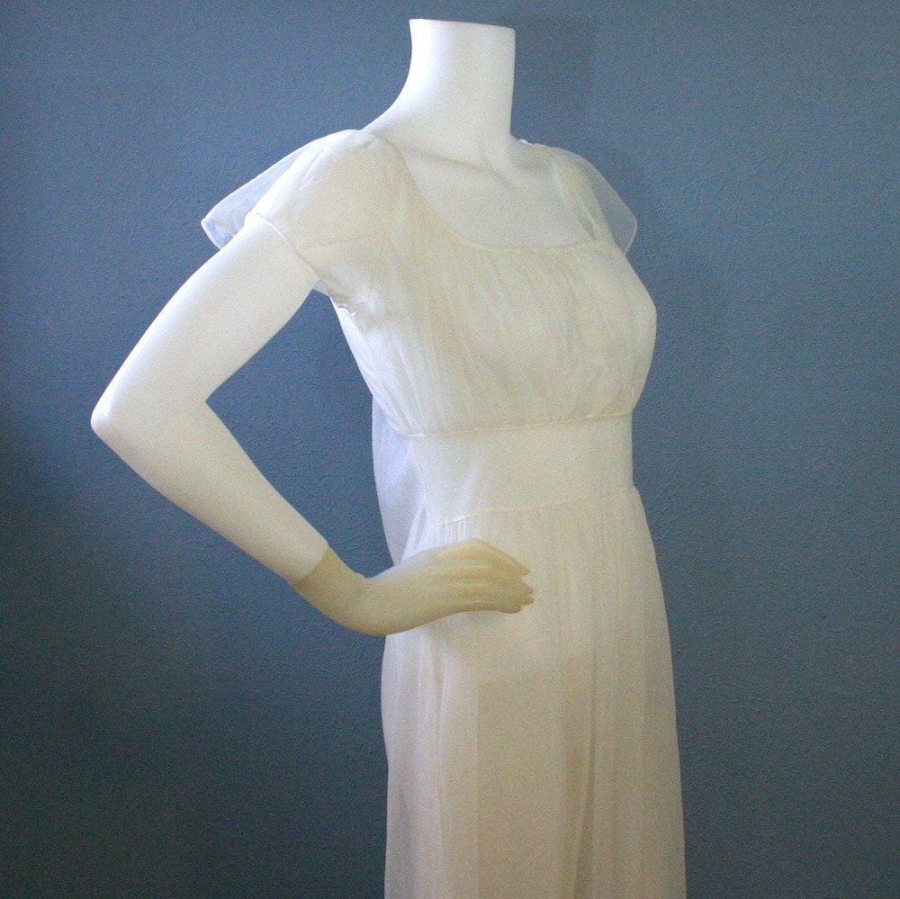 50s Sheer White Nylon Maxi Gown by Nu-Eve, 32 - Vintage Lingerie