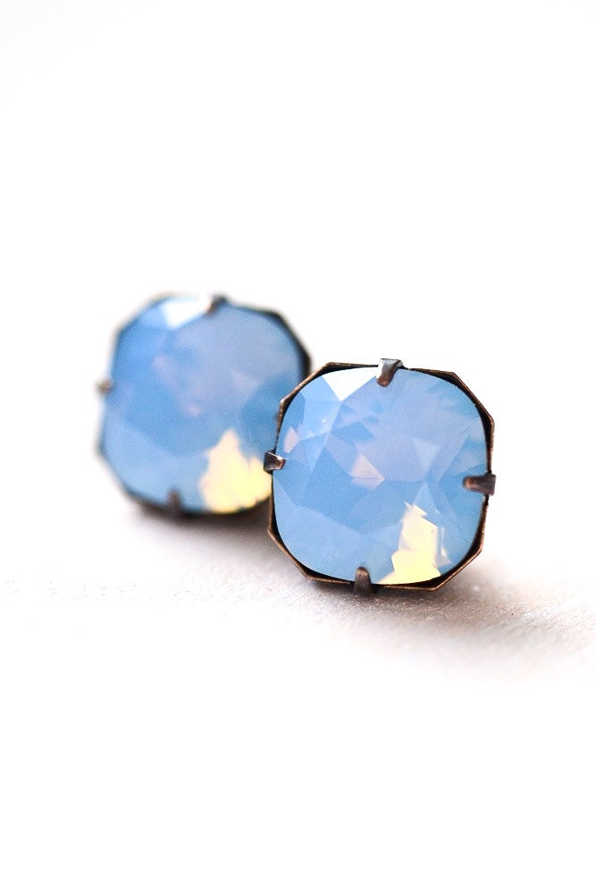 Crystal Stud Earrings - Chalcedony - Sterling Silver
