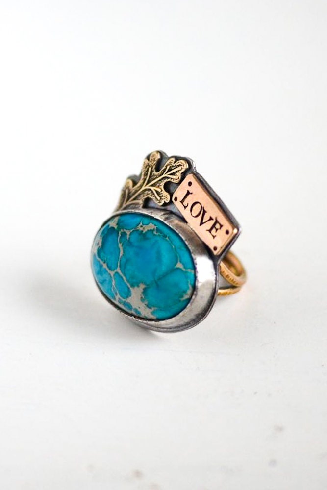 Ring - Bright Blue Variscite, 14kt Gold Fill Sterling Silver Eco Friendly, Songbird LOVE