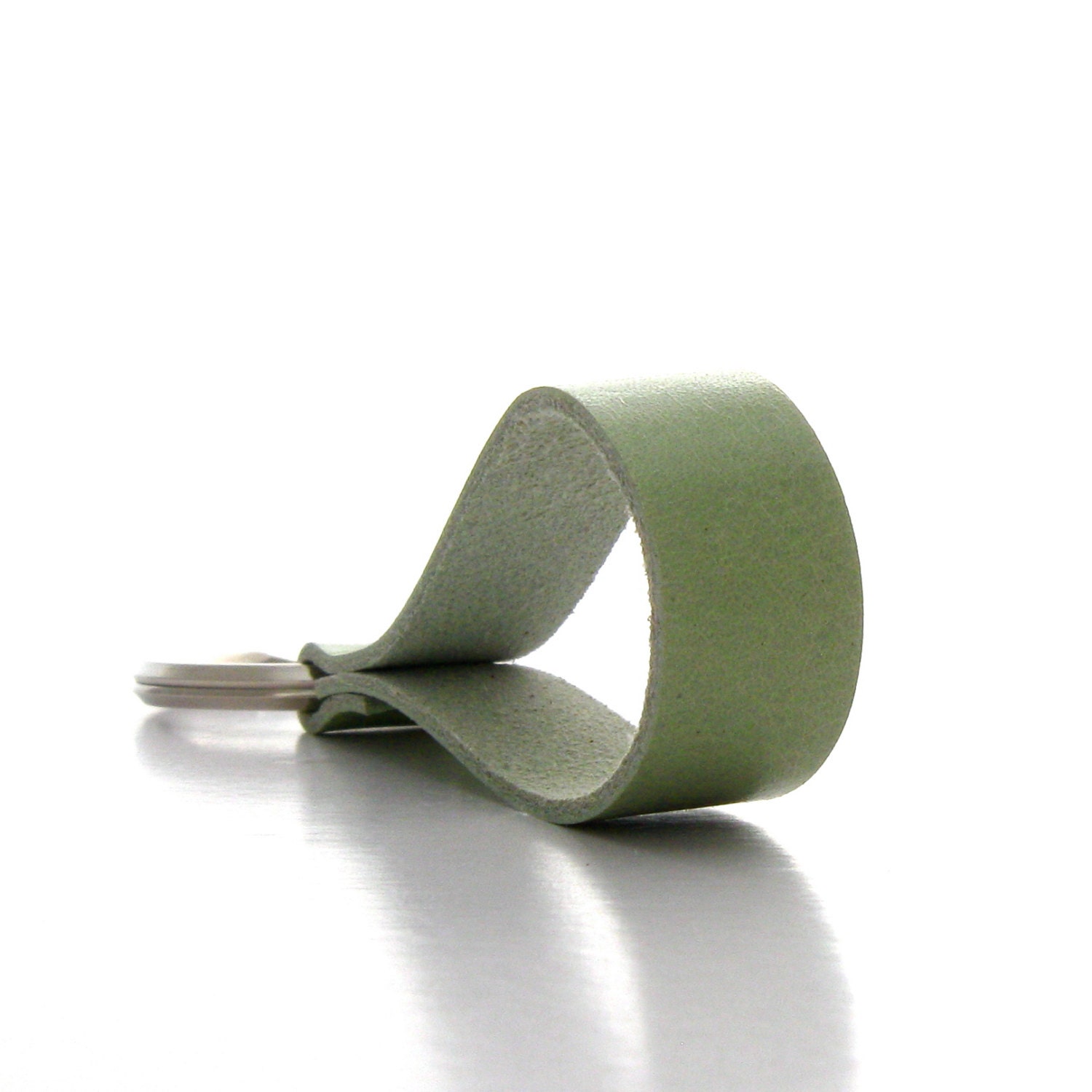 Handmade Spring Pastel Green Leather Keychain, A Pale Green Leather Key Ring in Glossy Green Patent Leather