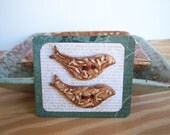 Rustic Textured Stoneware Bird Buttons in Speckled Tan Glaze - Set of 2