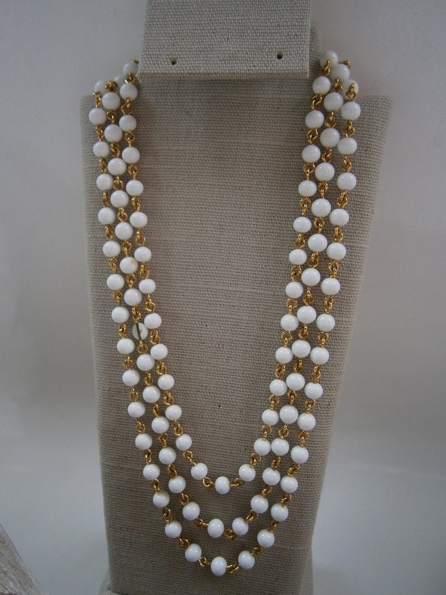 Vtg. Monet (Signed) Triple Strand White Bead Necklace