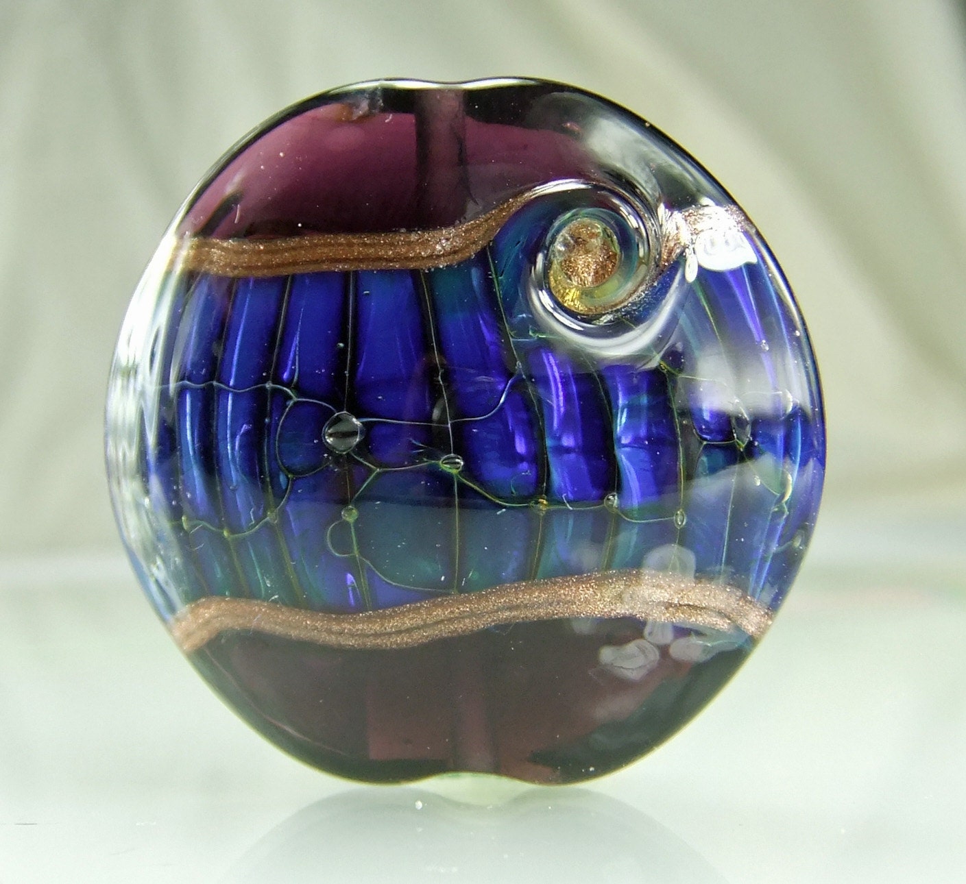 Deep Wine,Blue,Purple, Goldstone Lampwork Lentil Focal