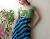 refashion tshirt dress stripes green blue size small