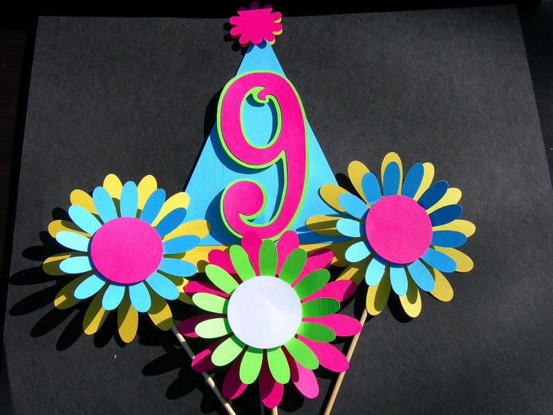 Party Hat and Daisies Table Decorations MADE TO ORDER