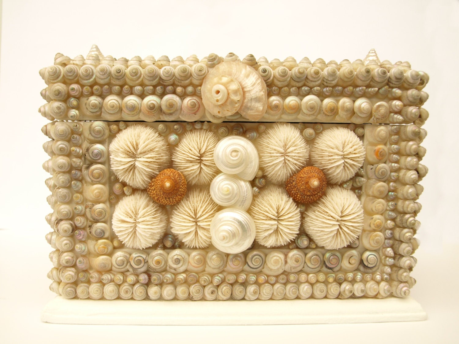 Seashell Box Vintage Shells Sailors Valentine Style Shell Box Sea Coral Vintage Ocean Decor Handmade Shell Box  Marine
