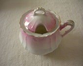 Dainty Little Pink and White Antique Jelly or Mustard Jar
