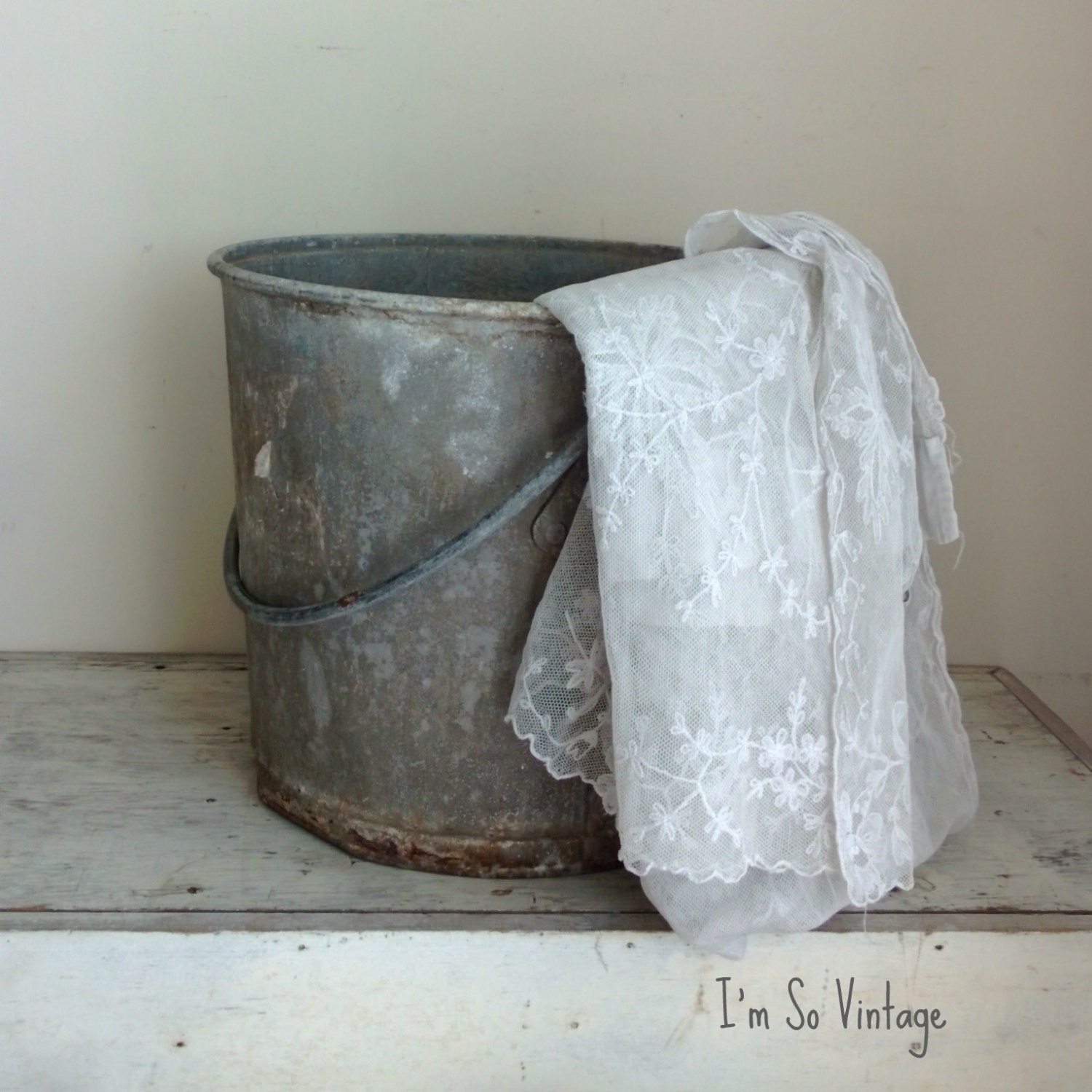 vintage metal zinc pail