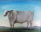 Primitive bull oil painting