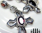 Celtic Flower Silver Earrings Gothic Garnet