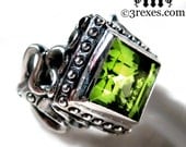 Silver Wedding Ring Victorian Gothic Engagement Band Green Peridot Cocktail Ring Raven Love Size 6