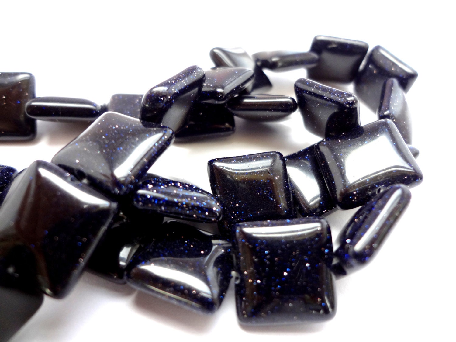 11mm Genuine Blue Goldstone Puffy Square Gemstone Beads - 16 PCs