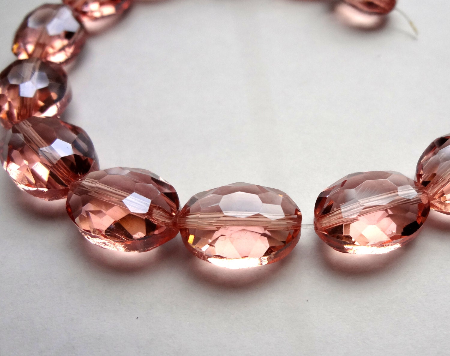 12 x 16mm Faceted Pink Puffy Oval Melon Semi Precious Gemstone Beads 6 pcs