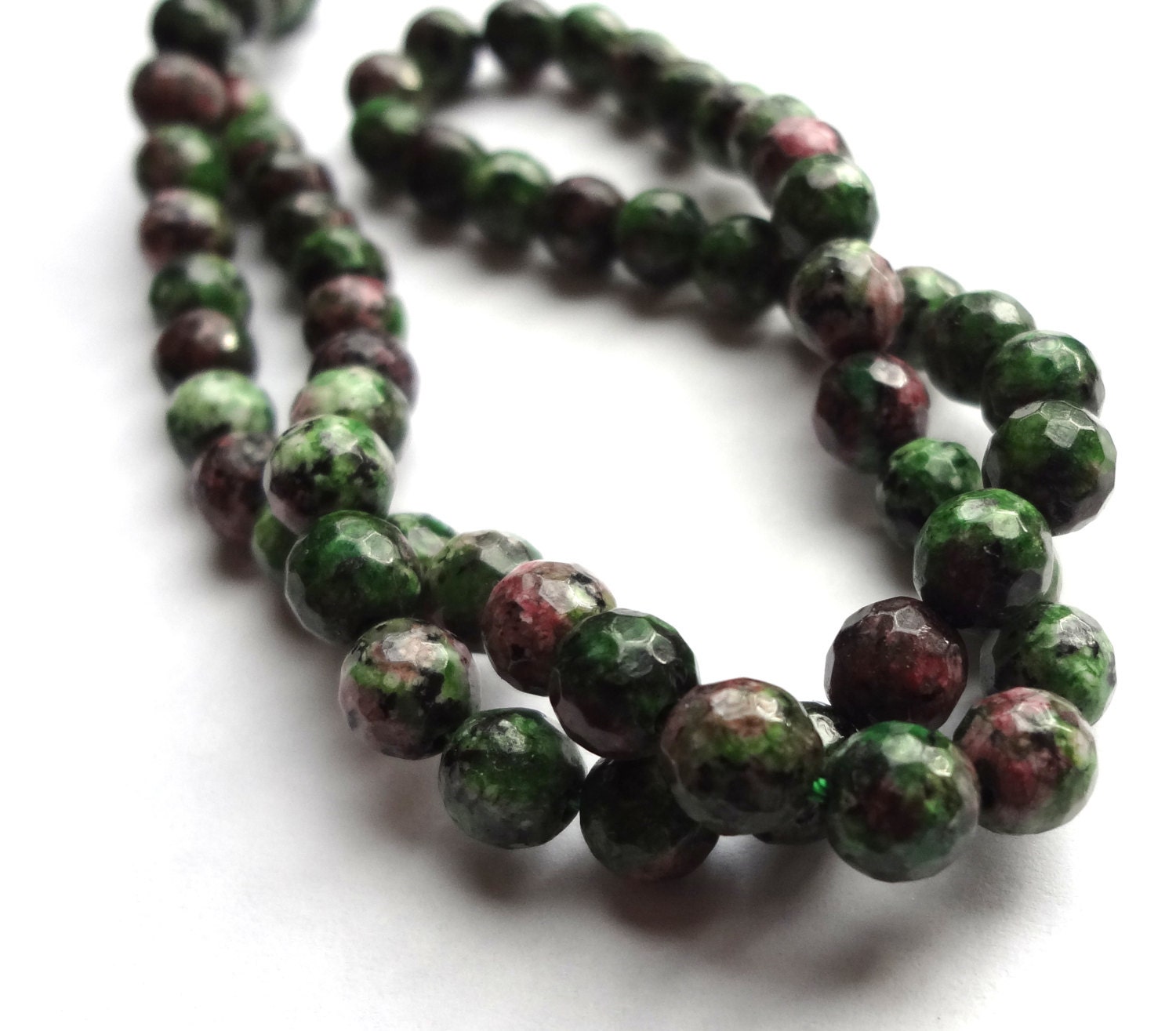 6mm Genuine Ruby Jade Faceted Round Semi Precious Gemstone Beads  - 31 PCs