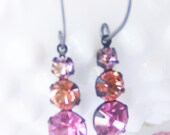 Rose, Peach, Light Amethyst, Three Stone Drop Earrings