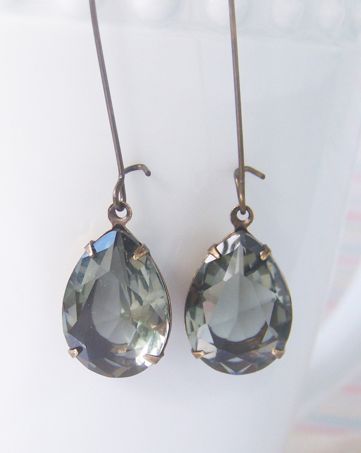 Black Diamond Grey Dangle Earrings, simple earrings, everyday or evening wear