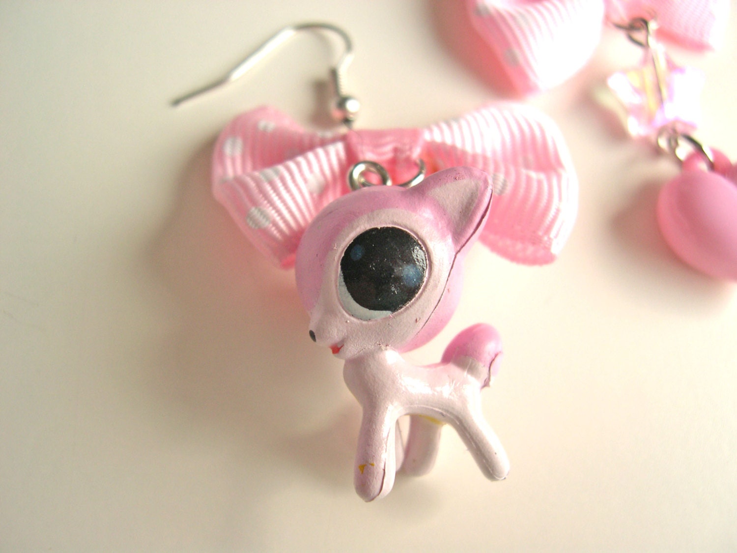 Deer kawaii mismatched dangle earrings pink Fairy kei