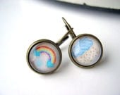 Pretty rainbow and rain cloud earrings sweet lolita feminine leverback