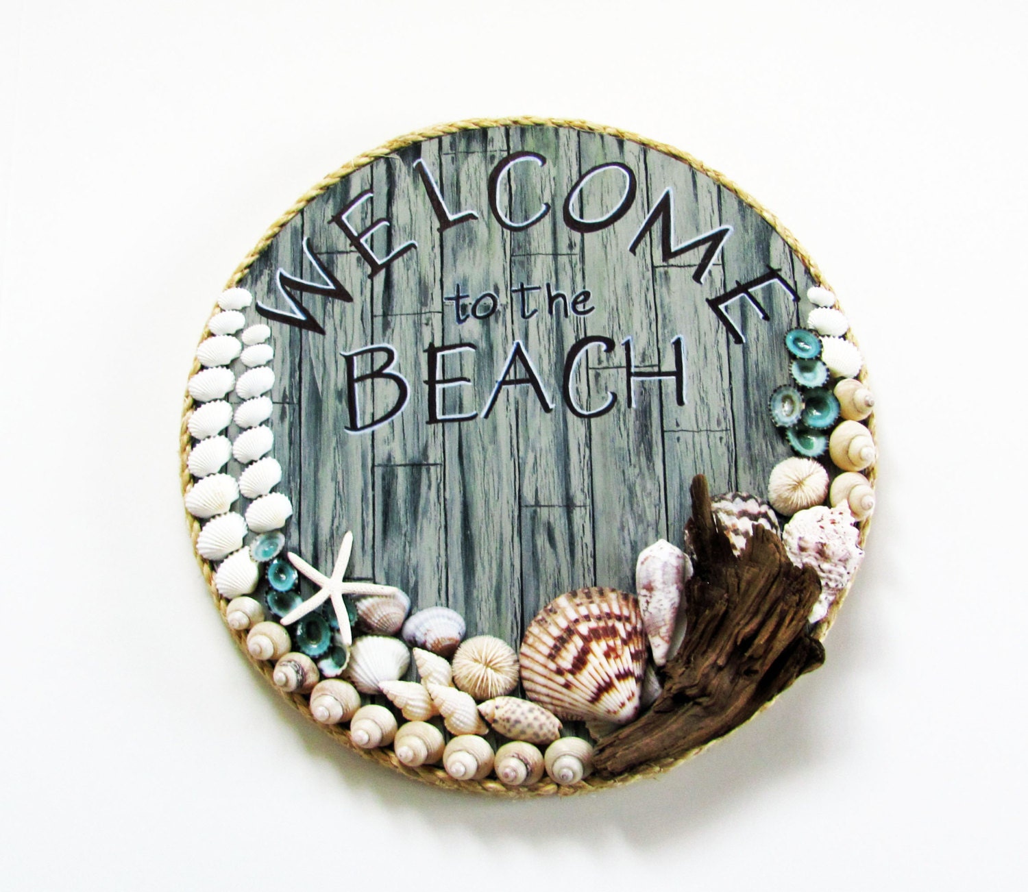 seashell decorated welcome sign, beach house decor, welcome to the beach sign, nautical theme decor, home and living decor