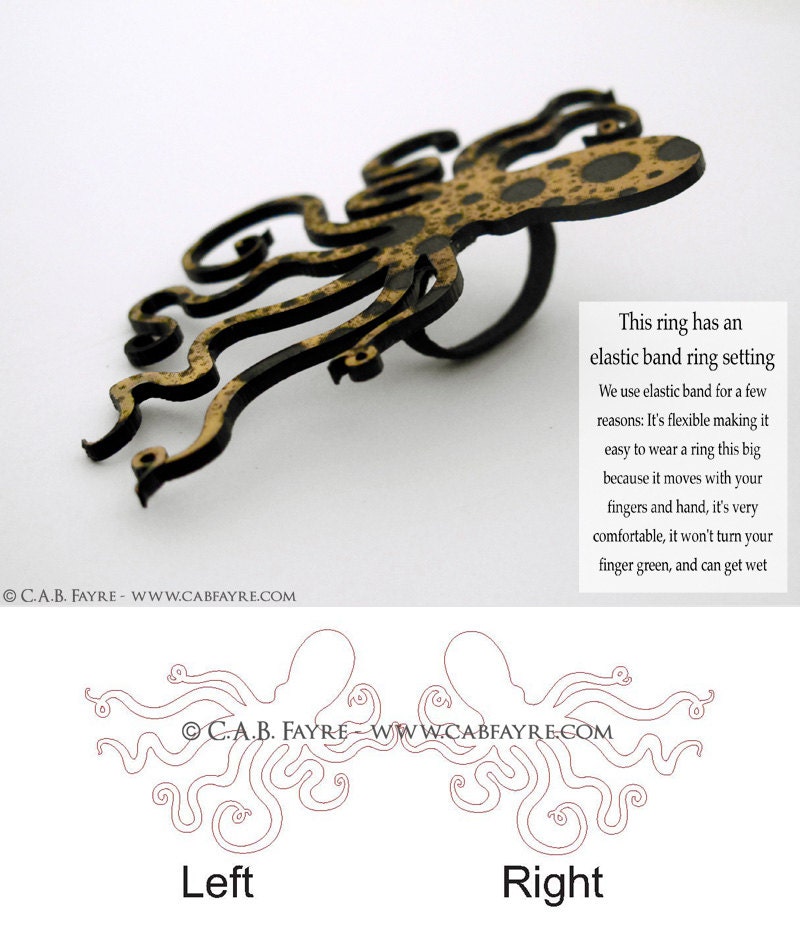 An Octopus Love Affair Ring - Ink Splatter Gold and Black Acrylic (C.A.B. Fayre Original Design)