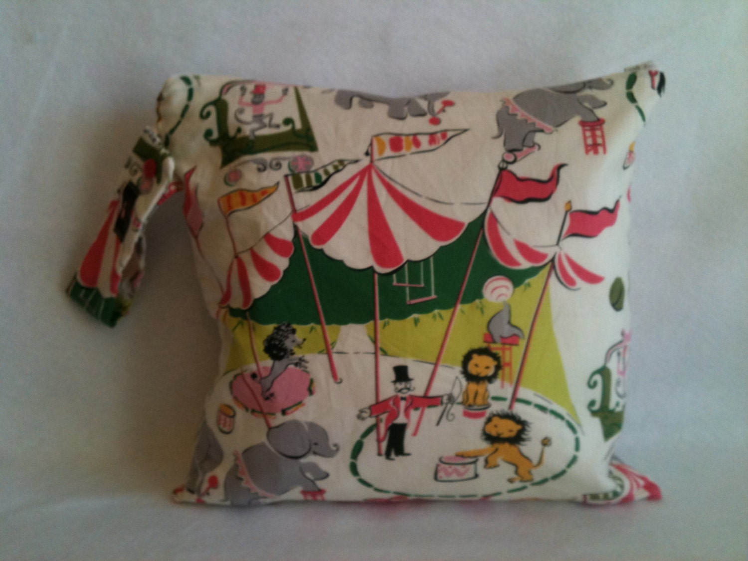 Large Wet Bag 12.5x 12.5 Vintage Inspired Circus