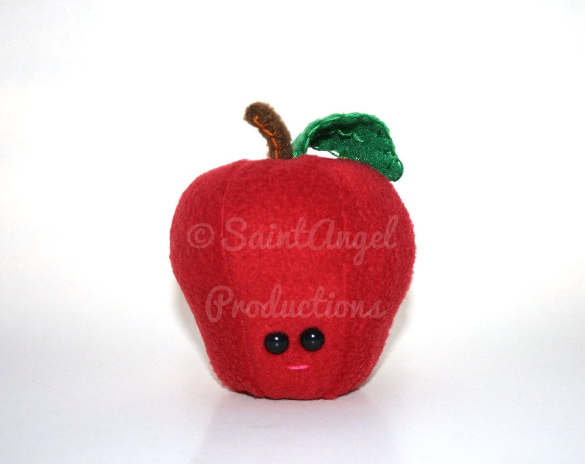 Small Stuffed Red Apple Plush Food, with Happy Smile, Great for Teacher Gifts