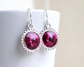 Bridal Earrings Swarovski Hot Pink Fuchsia Rivoli Sterling Silver Bridesmaids Jewelry Wedding Jewelry