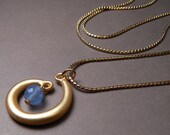 Gold Open Circle Necklace, Cloudy Blue Bead Center Dangle, Lightweight Feminine Chic Necklace, Minimalist Necklace