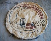 Primitive, Patriotic, Americana, Uncle Sam, USA, Candle Mat, Hand Stitched