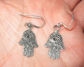 Hamsa hand with evil eye silver charm earrings Kabbalah jewelry