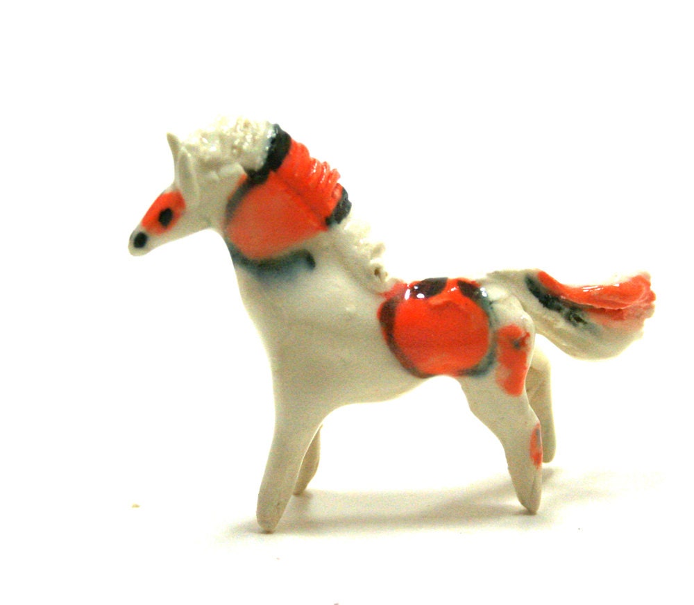 horse sculpture - orange spot pony- handmade ceramic