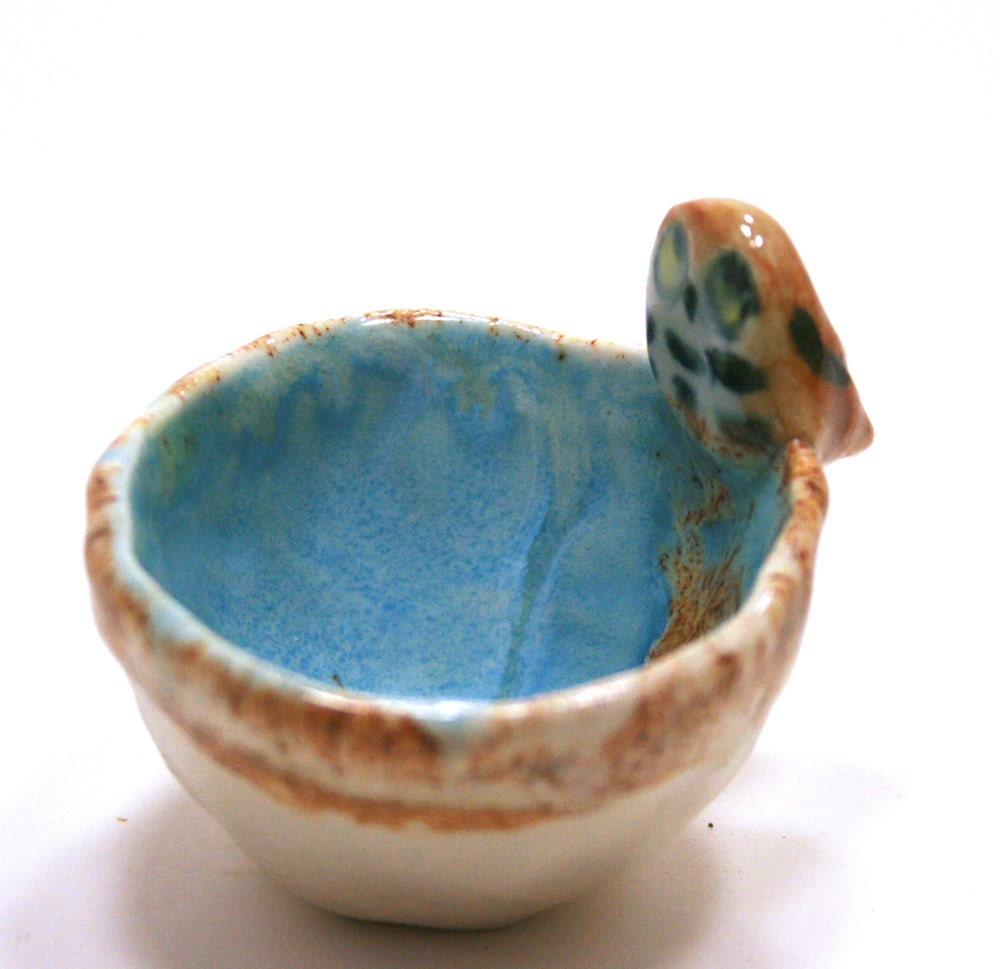 trinket bowl rustic style wth owl handmade ceramic