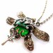 Dragonfly necklace, green Victorian style pendant necklace, vintage filigree jewelry
