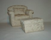 16 inch Doll Armchair , Ottoman, Beige,  fits Tonner