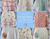 Lot of 8 Darling Vintage 50s Aprons - Red Polka Dots - Ruffles - Cherries - Patchwork - Anthropomorphic Figures & More