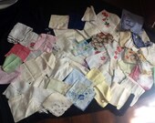 Lot of 50 Vintage Ladiies Handkerchiefs Hankies 1950's Mixed Lot of Florals Embroidery Monogram Christmas and More