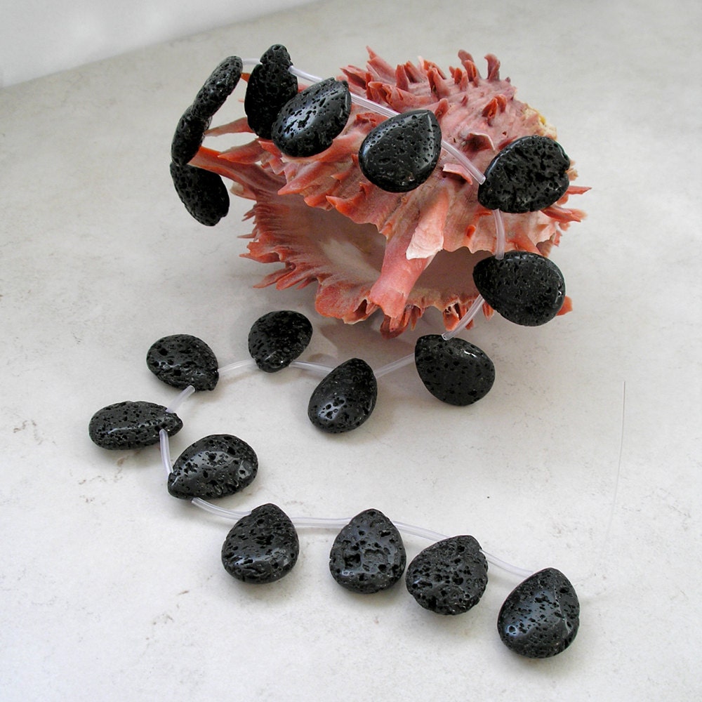 Lava Rock Teardrop Beads- Briolette Teardrop Shape Beads- 25mm x 18mm Lava Rock Beads