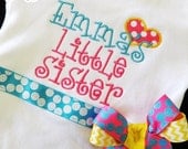 Little Sister Personalized bodysuit for baby girls -Custom Order- Short sleeves hot pink turquoise yellow sparkle Polka Dot Bows