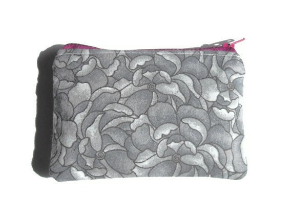 Mini Zipper Pouch / Cute Camera  Bag in Grey Floral Print - K