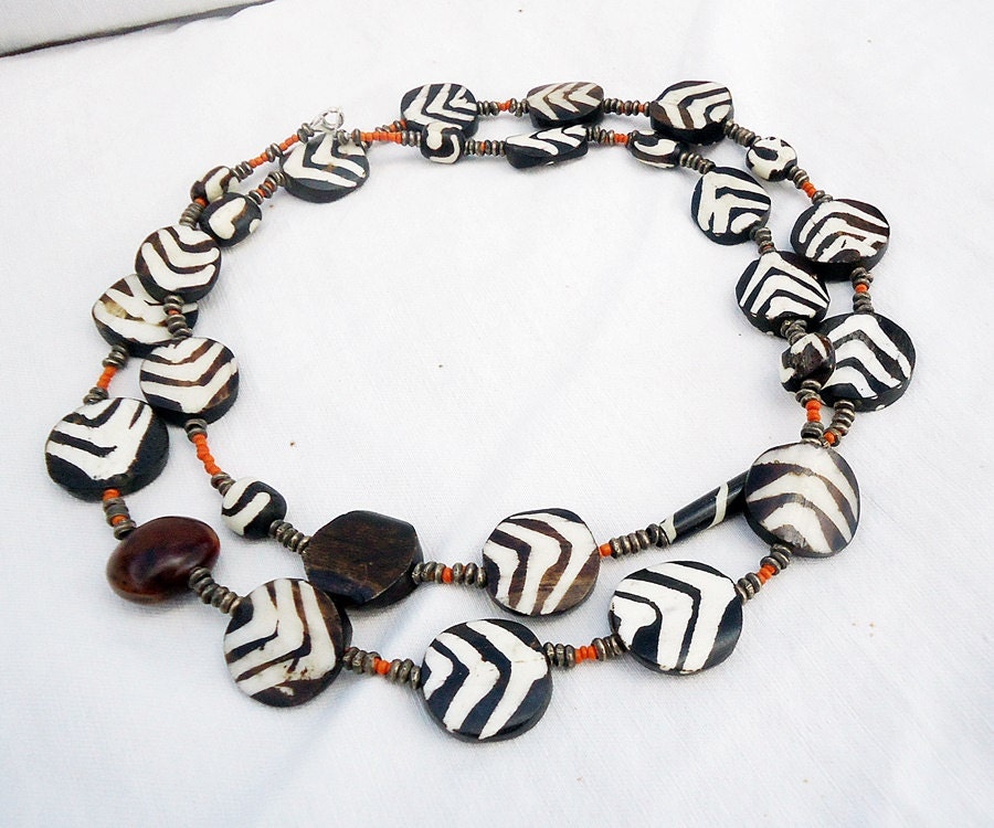 NEW ARRIVAL, Long African Batik Bone Necklace