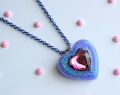 Purple Heart Necklace, Resin, Glitter, Kawaii Rave Jewelry, Lilac, Fairy Kei