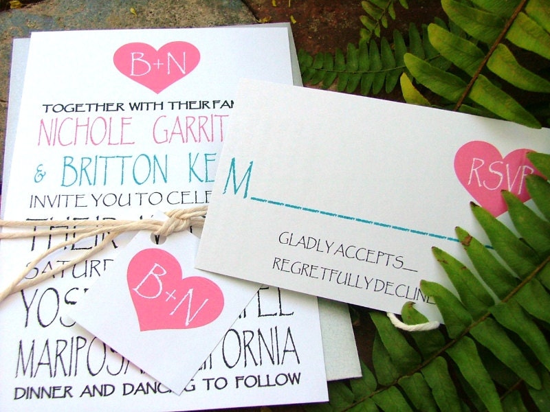 Print your own Heart Wedding Invitations: Blue and Pink Hearts