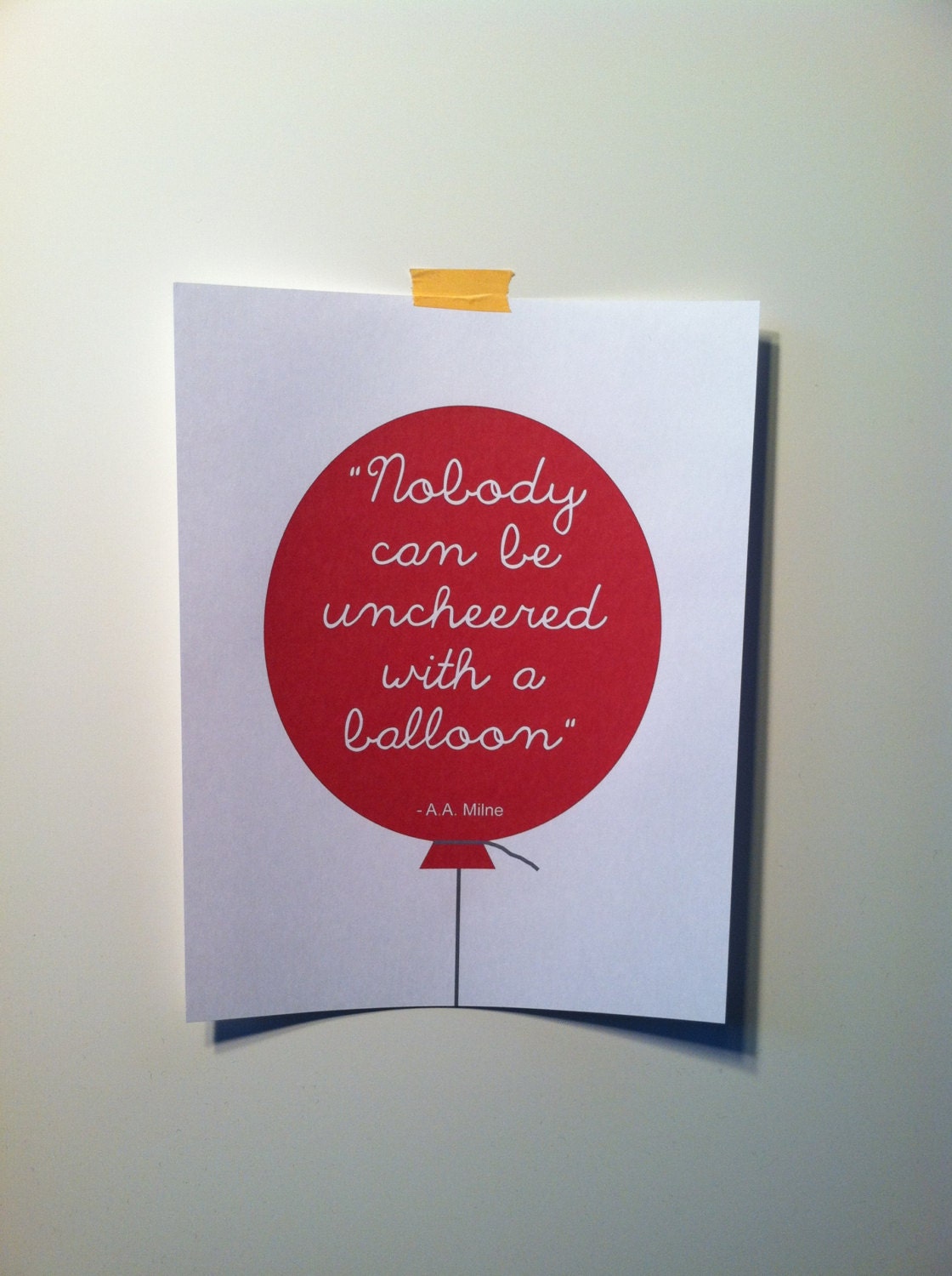 RED BALLOON.  art print.  A.A. Milne Winnie the Pooh Quote. nursery art. child's room decor.