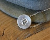 Moissanite and Sterling Silver Slide Pendant, Flush Set Diamond  Pendant, Recycled Sterling and Eco Friendly