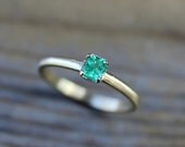 Colombian Emerald and Brushed Recycled Gold Ring, 14k Gold and Genuine Precious Emerald