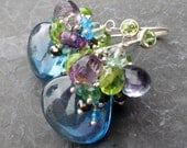 London blue quartz earrings amethyst emerald peridot aquamarine teal purple cluster dangle mermaid fashion gemstone jewelry --Kensington--