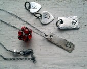 READY To SHIP for your love, red cluster bead and sterling stamped heart pendant necklace, teamepe