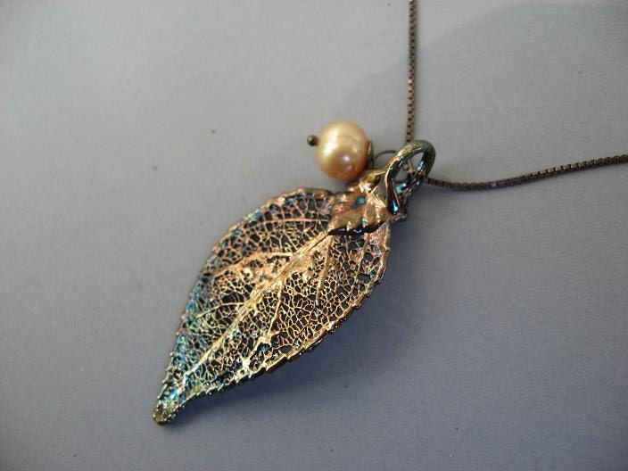 Real Leaf Necklace Pendant - Oxidized Sterling Silver - Evergreen