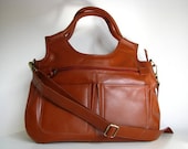Leather Handbag Satchel - small travel Laptop Ipad Bag